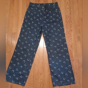 Moon Denim Wide Leg Jeans with Crescent Print Size M